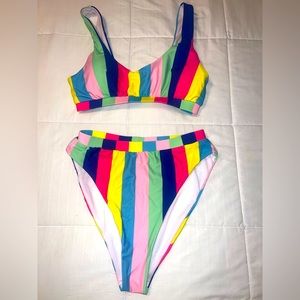 Pink Lily striped Two Piece Swimsuit